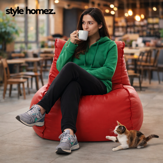 Style Homez MAMBO, Premium Leatherette XL Bean Bag Lounger Red Color Cover Only