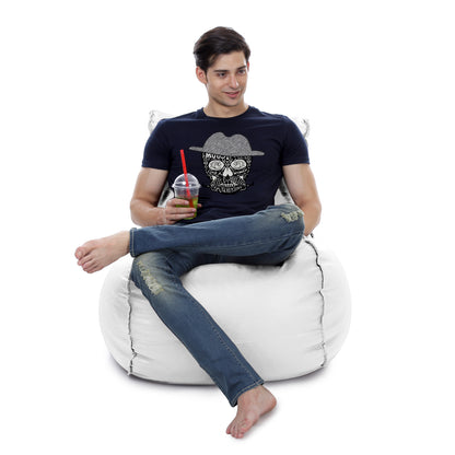Style Homez MAMBO, Premiu Leatherette XL Size Bean Bag White Color Filled with Beans Fillers