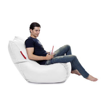 Style Homez MAMBO, Premiu Leatherette XL Size Bean Bag White Color Filled with Beans Fillers