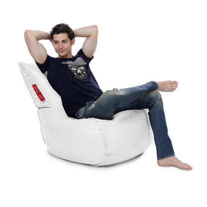 Style Homez MAMBO, Premiu Leatherette XL Size Bean Bag White Color Filled with Beans Fillers