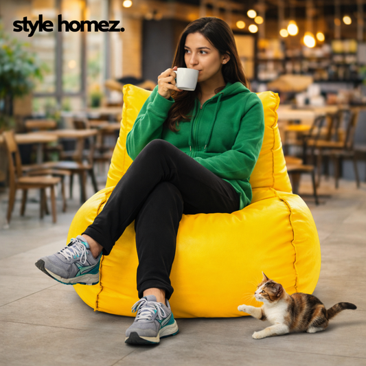 Style Homez MAMBO, Premium Leatherette XL Bean Bag Lounger Yellow Color Cover Only
