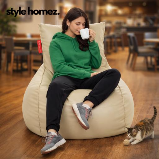 Style Homez MAMBO, Premium Leatherette Fabric Lounger XXL Bean Bag BEIGE Color Cover Only