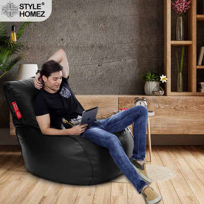 Style Homez MAMBO, Premium Leatherette Fabric XXL Bean Bag Lounger Black Color Filled with Beans Fillers