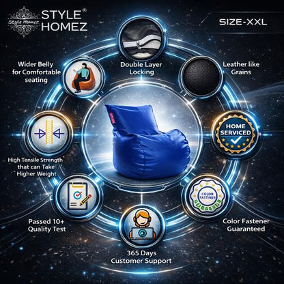 Style Homez MAMBO, Premium Leatherette Fabric XXL Bean Bag Blue Color Filled with Beans Fillers