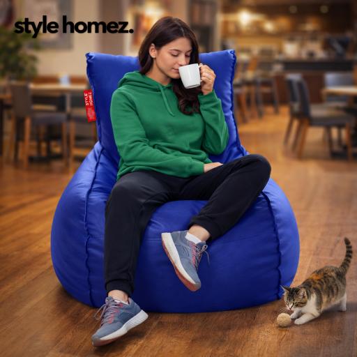 Style Homez MAMBO, Premium Leatherette Fabric XXL Bean Bag Blue Color Filled with Beans Fillers