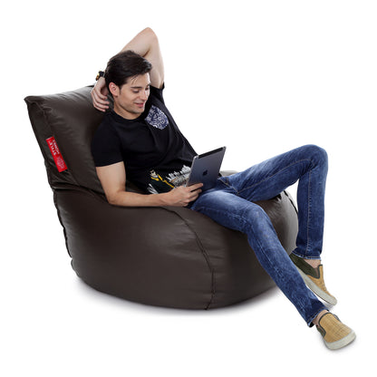 Style Homez MAMBO, Premium Leatherette Fabric XXL Bean Bag Chocolate Brown Color Filled with Beans Fillers