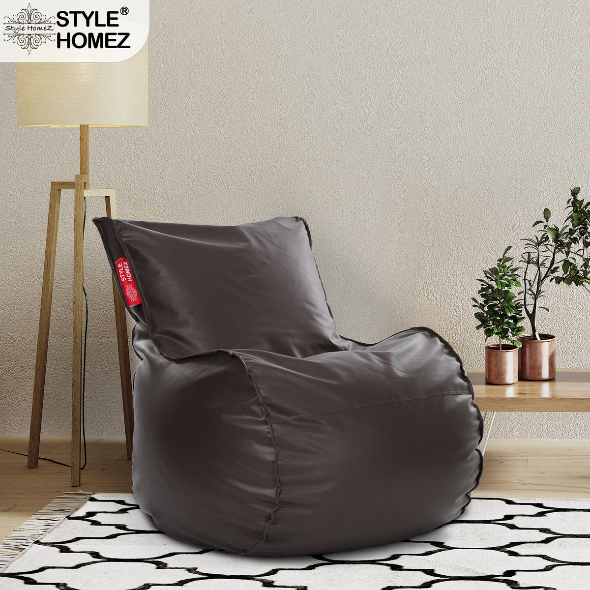 Style Homez MAMBO, Premium Leatherette Fabric XXL Bean Bag Chocolate Brown Color Filled with Beans Fillers