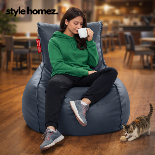 Style Homez MAMBO, Premium Leatherette Fabric XXL Bean Bag Grey Color Filled with Beans Fillers