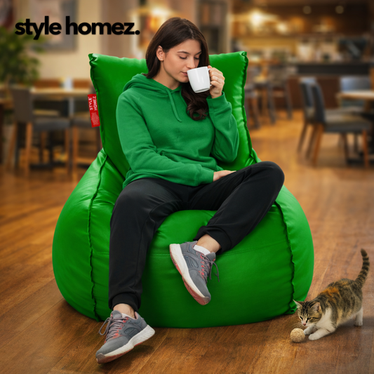 Style Homez MAMBO, Premium Leatherette Fabric XXL Bean Bag Green Color Filled with Beans Fillers
