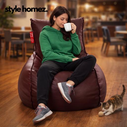 Style Homez MAMBO, Premium Leatherette Fabric Lounger XXL Bean Bag Maroon Color Cover Only
