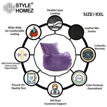 Style Homez MAMBO, Premium Leatherette Fabric XXL Bean Bag Purple Color Filled with Beans Fillers