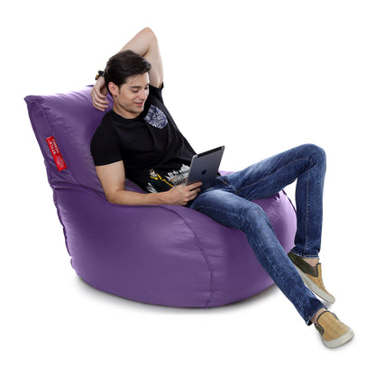 Style Homez MAMBO, Premium Leatherette Fabric XXL Bean Bag Purple Color Filled with Beans Fillers
