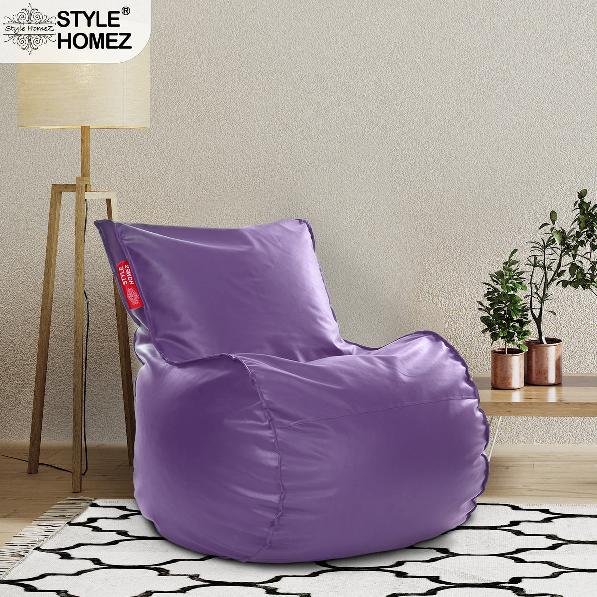 Style Homez MAMBO, Premium Leatherette Fabric XXL Bean Bag Purple Color Filled with Beans Fillers