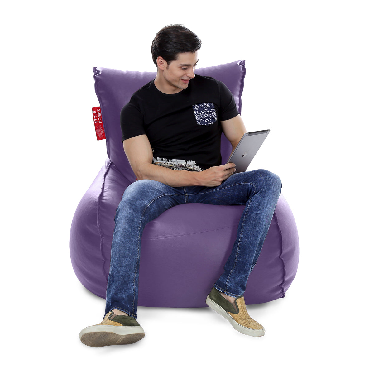 Style Homez MAMBO, Premium Leatherette Fabric XXL Bean Bag Purple Color Filled with Beans Fillers