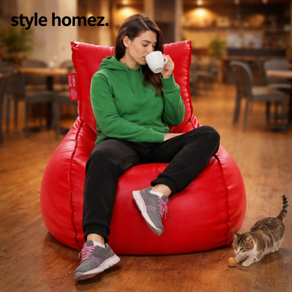 Style Homez MAMBO, Premium Leatherette Fabric XXL Bean Bag Red Color Filled with Beans Fillers