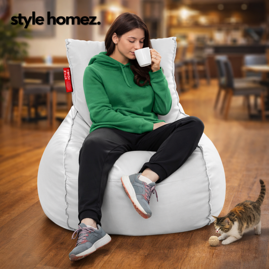 Style Homez MAMBO, Premium Leatherette Fabric Lounger XXL Bean Bag White Color Cover Only