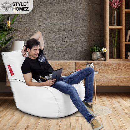 Style Homez MAMBO, Premium Leatherette Fabric XXL Bean Bag White Color Filled with Beans Fillers