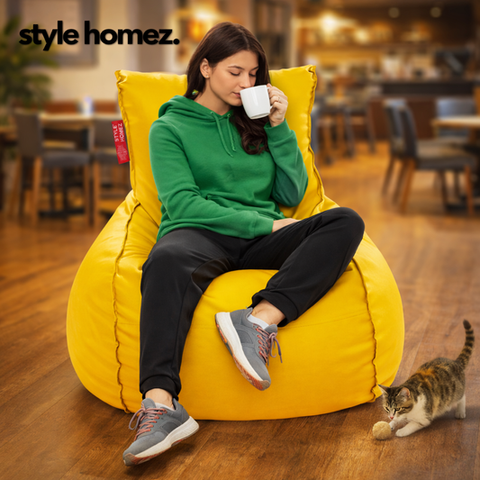 Style Homez MAMBO, Premium Leatherette Fabric Lounger XXL Bean Bag Yellow Color Cover Only