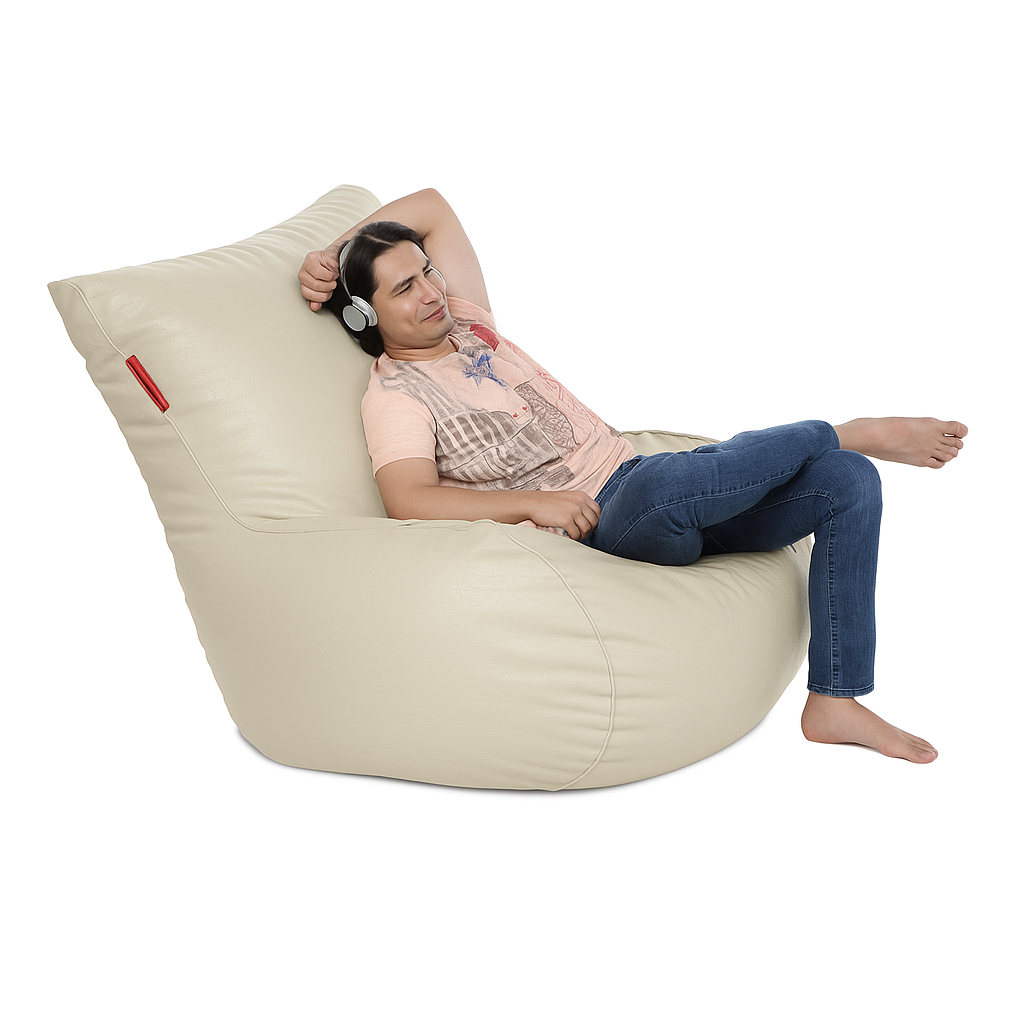 Style Homez MAMBO, Premium Leatherette Fabric XXXL Bean Bag BEIGE Color Filled with Beans Fillers