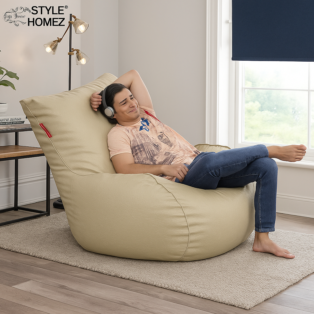 Style Homez MAMBO, Premium Leatherette Fabric XXXL Bean Bag BEIGE Color Filled with Beans Fillers