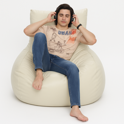 Style Homez MAMBO, Premium Leatherette Fabric XXXL Bean Bag BEIGE Color Filled with Beans Fillers