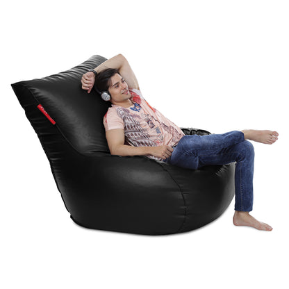 Style Homez MAMBO, Premium Leatherette Fabric XXXL Bean Bag Lounger Black Color Filled with Beans Fillers