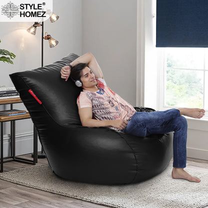 Style Homez MAMBO, Premium Leatherette Fabric XXXL Bean Bag Lounger Black Color Filled with Beans Fillers