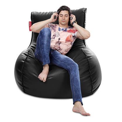 Style Homez MAMBO, Premium Leatherette Fabric XXXL Bean Bag Lounger Black Color Filled with Beans Fillers