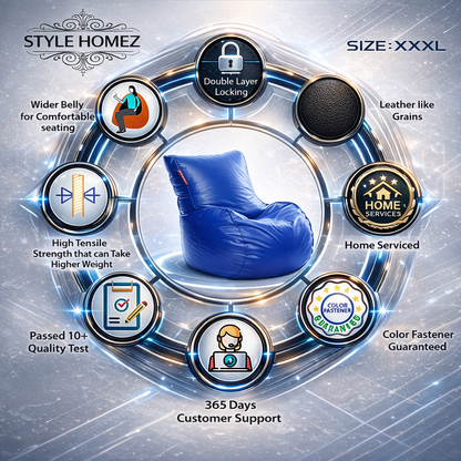 Style Homez MAMBO, Premium Leatherette Fabric XXXL Bean Bag Blue Color Filled with Beans Fillers