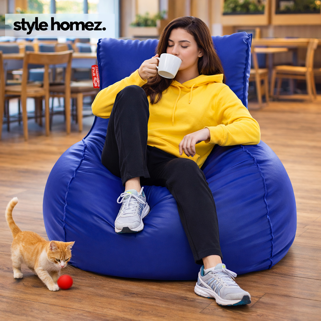 Style Homez MAMBO, Premium Leatherette Fabric XXXL Bean Bag Blue Color Filled with Beans Fillers