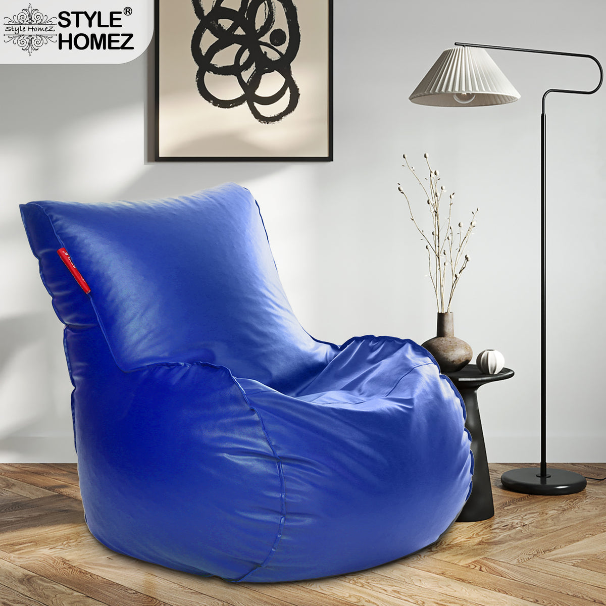 Style Homez MAMBO, Premium Leatherette Fabric XXXL Bean Bag Blue Color Filled with Beans Fillers