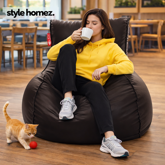 Style Homez MAMBO, Premium Leatherette Fabric XXXL Bean Bag Chocolate Brown Color Filled with Beans Fillers
