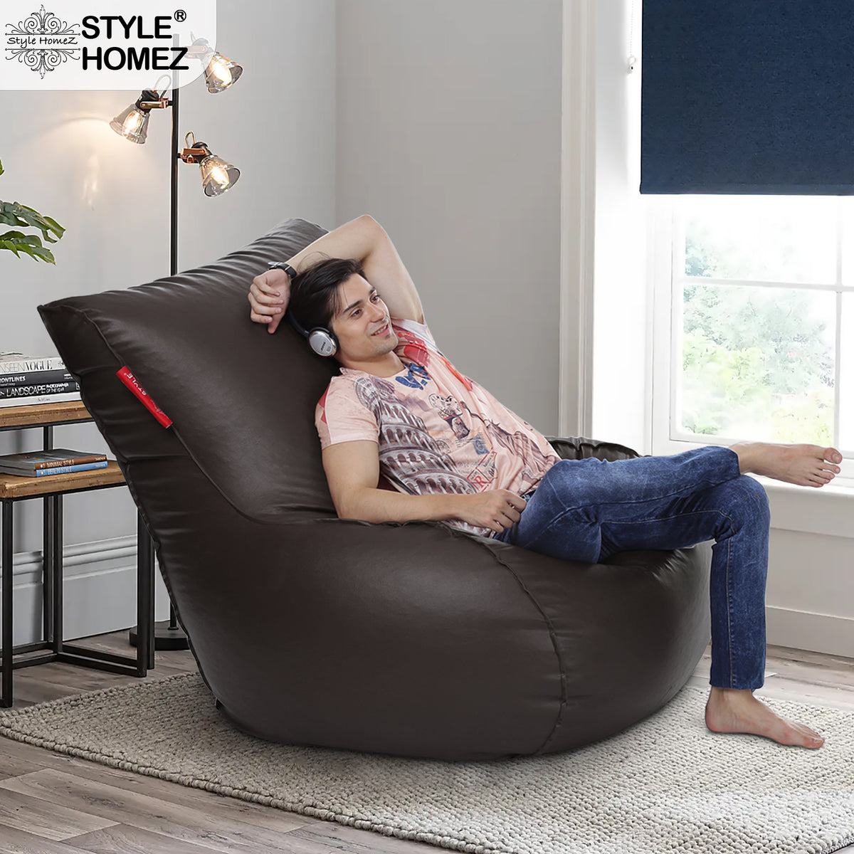 Style Homez MAMBO, Premium Leatherette Fabric XXXL Bean Bag Chocolate Brown Color Filled with Beans Fillers