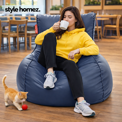 Style Homez MAMBO, Premium Leatherette Fabric XXXL Bean Bag Grey Color Filled with Beans Fillers