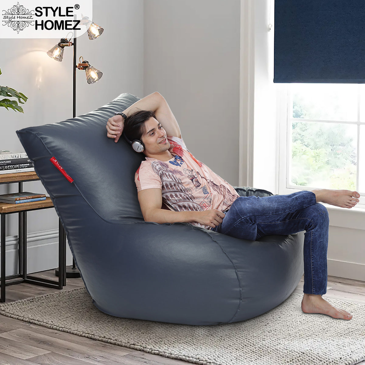 Style Homez MAMBO, Premium Leatherette Fabric XXXL Bean Bag Grey Color Filled with Beans Fillers