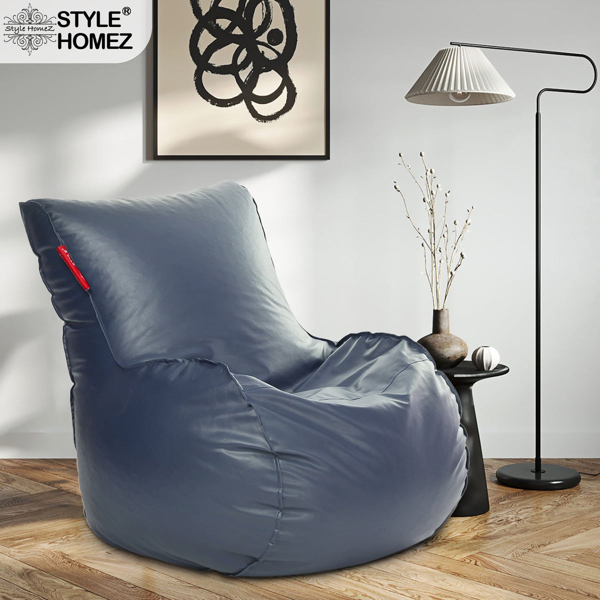 Style Homez MAMBO, Premium Leatherette Fabric XXXL Bean Bag Grey Color Filled with Beans Fillers