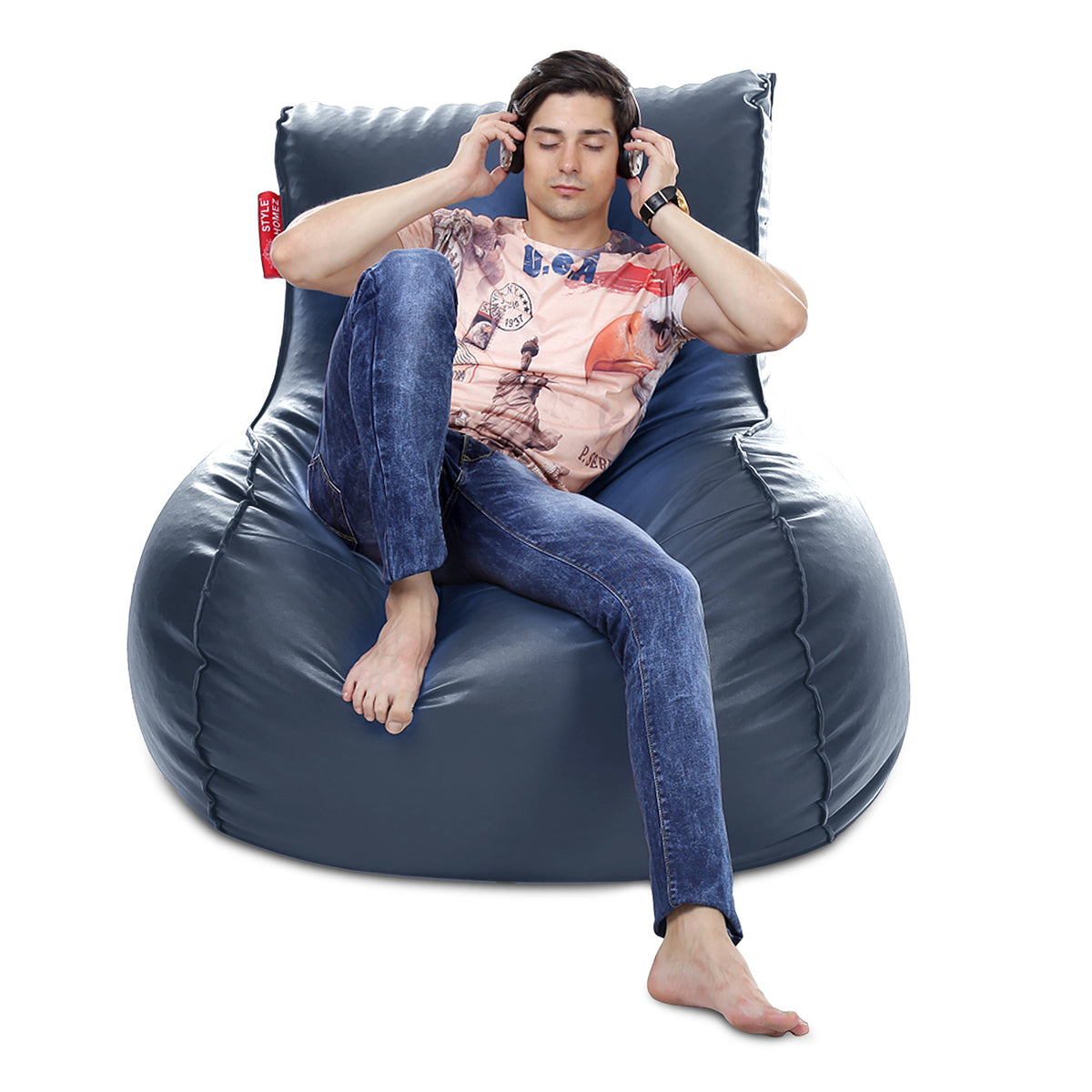 Style Homez MAMBO, Premium Leatherette Fabric XXXL Bean Bag Grey Color Filled with Beans Fillers