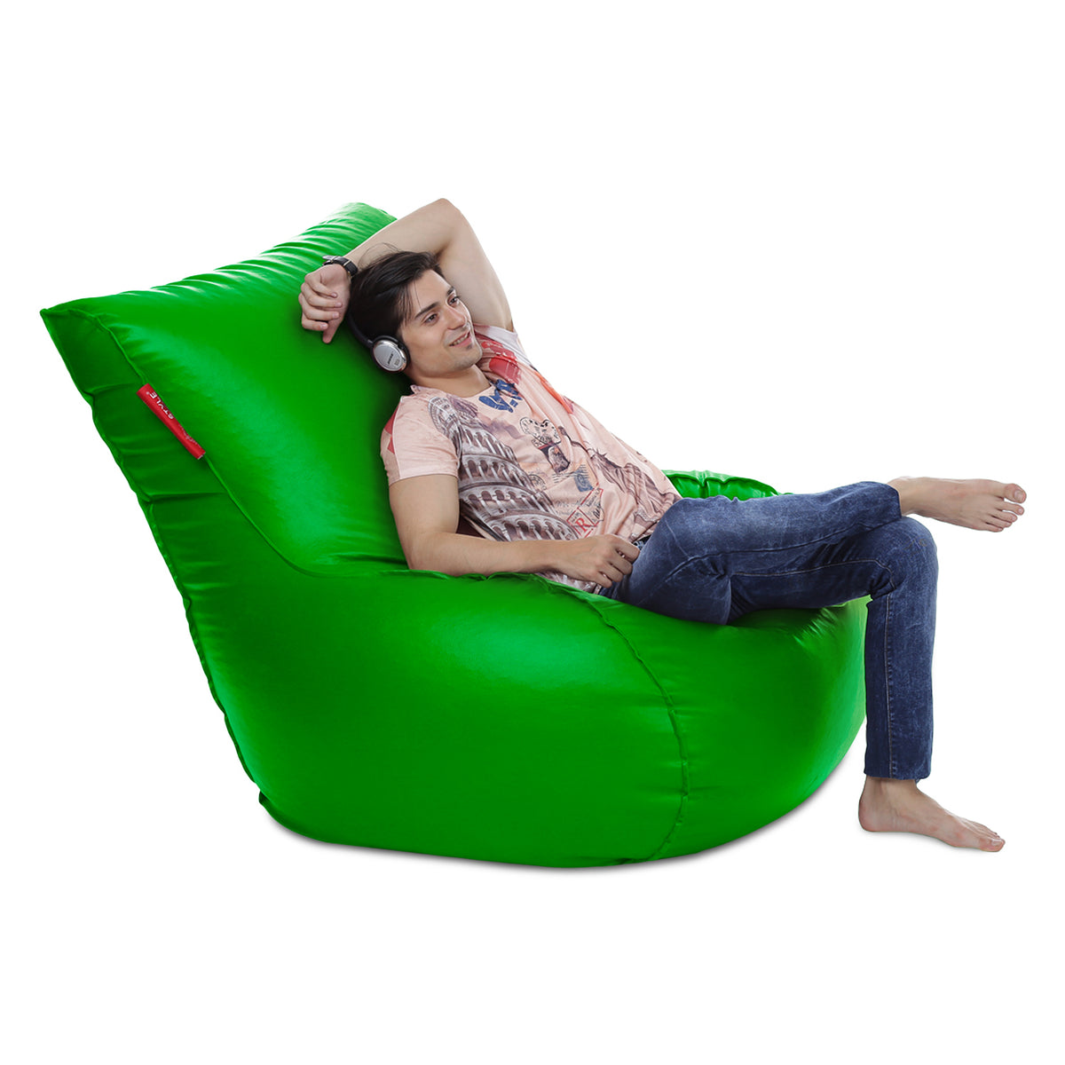 Style Homez MAMBO, Premium Leatherette Fabric XXXL Bean Bag Green Color Filled with Beans Fillers