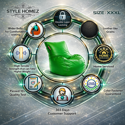 Style Homez MAMBO, Premium Leatherette Fabric XXXL Bean Bag Green Color Filled with Beans Fillers
