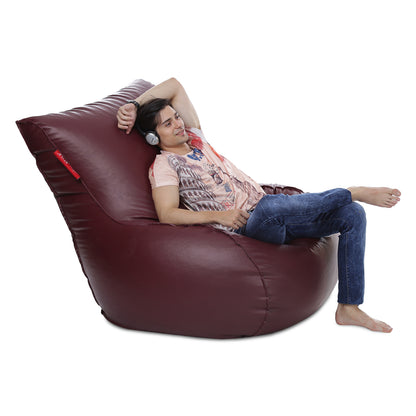 Style Homez MAMBO, Premium Leatherette Fabric XXXL Bean Bag Maroon Color Filled with Beans Fillers
