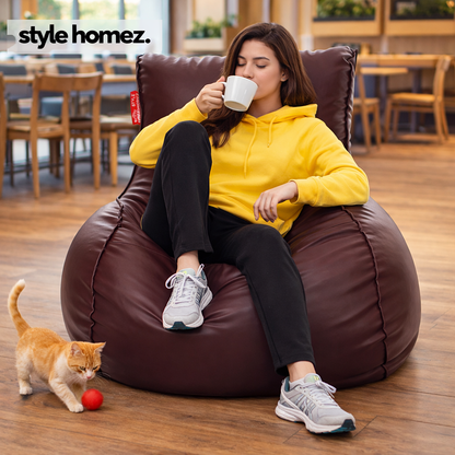 Style Homez MAMBO, Premium Leatherette Fabric XXXL Bean Bag Maroon Color Filled with Beans Fillers