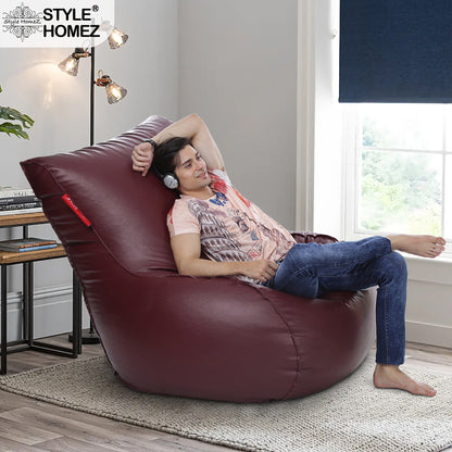 Style Homez MAMBO, Premium Leatherette Fabric XXXL Bean Bag Maroon Color Filled with Beans Fillers