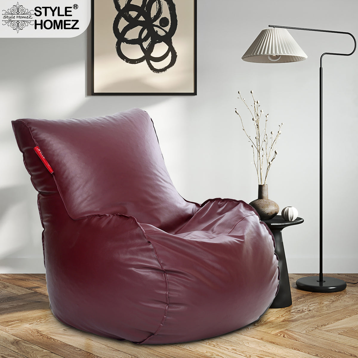 Style Homez MAMBO, Premium Leatherette Fabric XXXL Bean Bag Maroon Color Filled with Beans Fillers