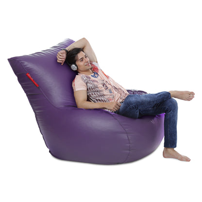 Style Homez MAMBO, Premium Leatherette Fabric XXXL Bean Bag Purple Color Filled with Beans Fillers