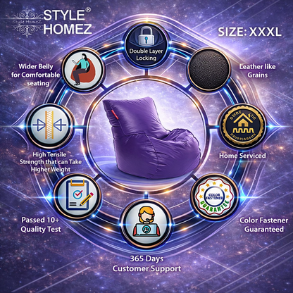 Style Homez MAMBO, Premium Leatherette Fabric XXXL Bean Bag Purple Color Filled with Beans Fillers
