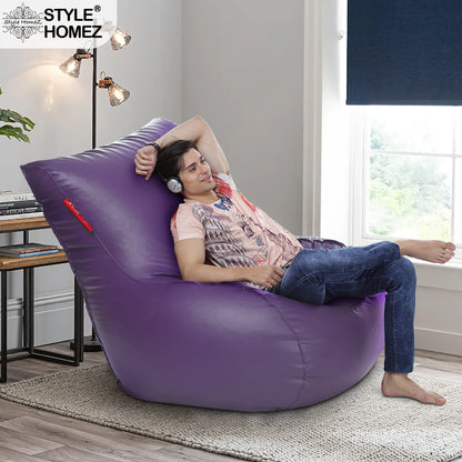 Style Homez MAMBO, Premium Leatherette Fabric XXXL Bean Bag Purple Color Filled with Beans Fillers