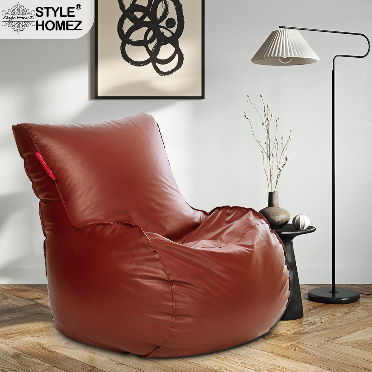 Style Homez MAMBO, Premium Leatherette Fabric XXXL Bean Bag Tan Color Filled with Beans Fillers