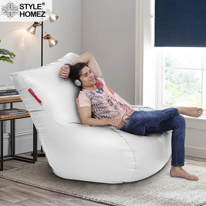 Style Homez MAMBO, Premium Leatherette Fabric XXXL Bean Bag White Color Filled with Beans Fillers