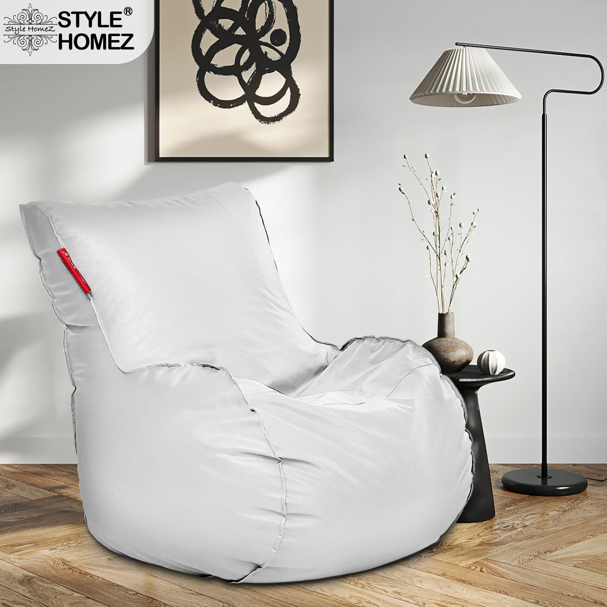 Style Homez MAMBO, Premium Leatherette Fabric XXXL Bean Bag White Color Filled with Beans Fillers