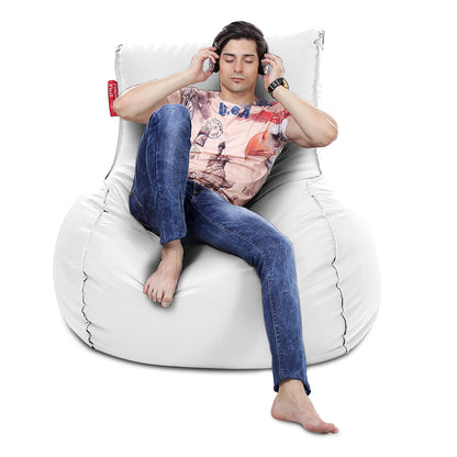 Style Homez MAMBO, Premium Leatherette Fabric XXXL Bean Bag White Color Filled with Beans Fillers